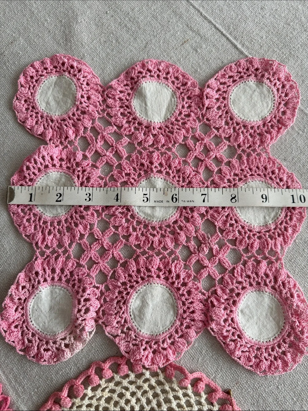 Handmade Pink and Cream Crochet Doilies Set of 4